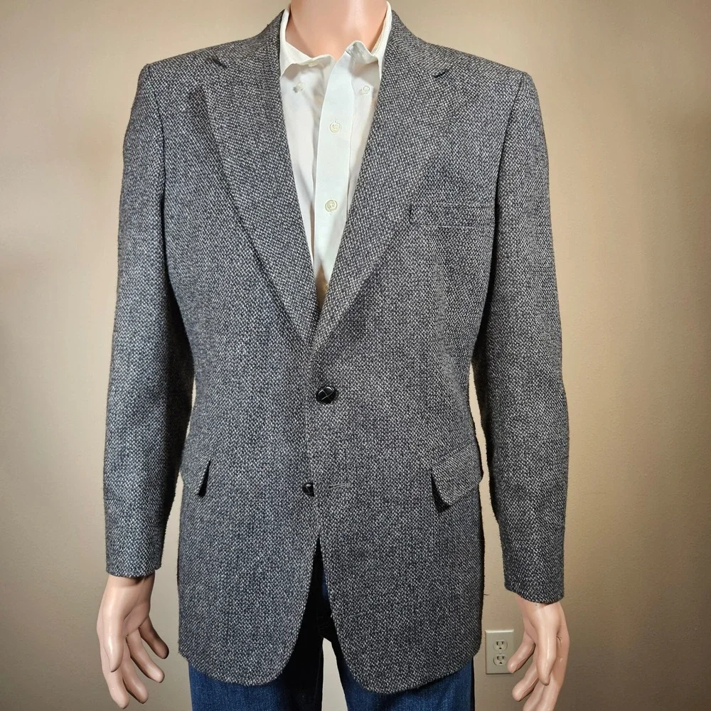 Austin Manor Mens Grey Tweed Blazer Sport Coat 44R Made in USA Two Button 4218-4
